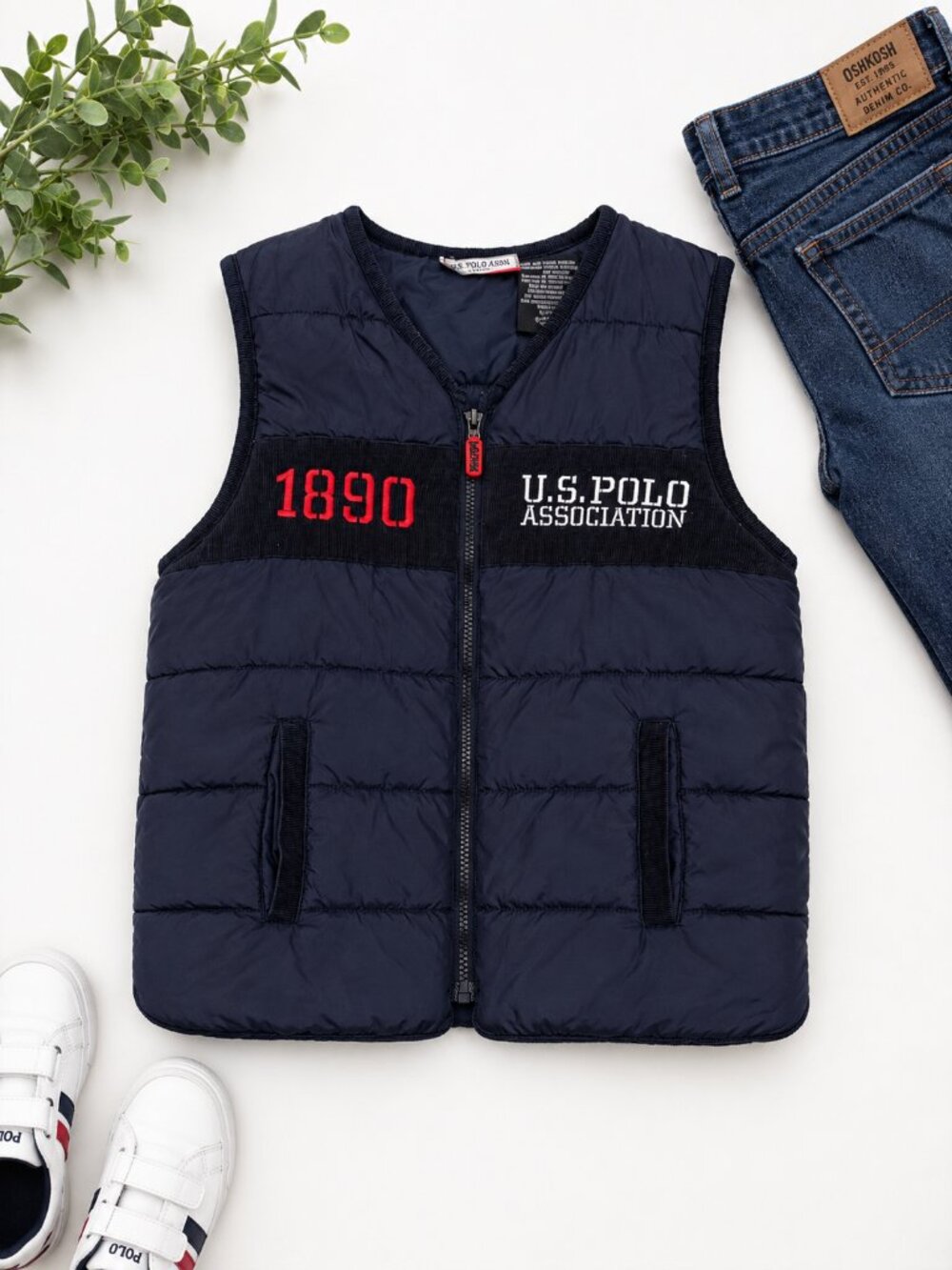 U.S. Polo Assn. Boys 7X Navy Puffer Vest Quilted Zip Front
